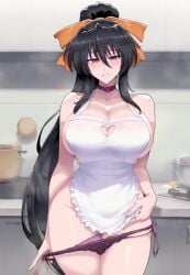 1girls ai_generated akeno_himejima bare_arms bare_legs bare_shoulders bare_thighs big_breasts black_hair blush clothed clothing collar color female female_focus female_only hi_res high_school_dxd large_breasts light-skinned_female light_skin long_hair meepking panties pleasure_face purple_eyes solo solo_female tagme thick_thighs undressing