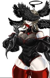 2024 2d 2d_(artwork) angel_wings black_clothing black_wings boob_window breasts child_bearing_hips color colored female female_focus female_only halo large_breasts leotard muscular_female pale-skinned_female sole_female solo solo_focus thick_thighs thighhighs venommoe white_background wide_hips