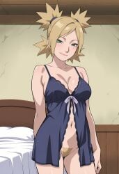 1girls adapted_costume ai_generated babydoll bedroom big_breasts blonde_hair blush boruto:_naruto_next_generations breasts chemise cleavage curvaceous female huge_breasts indoors light-skinned_female light_skin lingerie mature mature_female midriff milf narugirlshot naruto naruto_(series) naughty_face no_bra no_panties pubic_hair quad_tails seductive seductive_look seductive_smile sleepwear smile solo solo_focus teal_eyes temari wide_hips