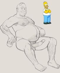 20th_century_fox 20th_century_studios balls belly big_penis boner daichi_akimichi dilf erection homer_simpson male male_focus male_only male_solo monochrome nude overweight penis solo solo_male the_simpsons