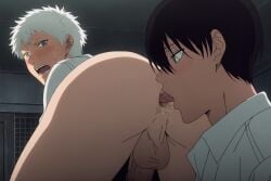 2boys 2males ai_generated anus ass ass_focus ass_lick ass_licking ass_up asshole assjob balls black_hair blush blushed_face blushing blushing_at_partner blushing_at_viewer blushing_male butt_focus buttjob gay gay_anal gay_male gay_rimjob gay_sex hikaru_indou_(the_summer_hikaru_died) licking licking_ass male male/male male_ass male_ass_focus male_focus male_only rimjob rimming rimming_male sucking the_summer_hikaru_died white_hair yaoi yoshiki_tsujinaka_(the_summer_hikaru_died)