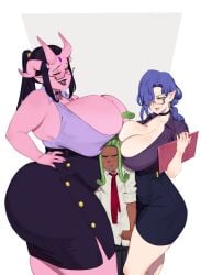 1boy 2girls 2girls1boy 3_characters 4_horns bbw beauty_mark belly belt big_breasts black_hair black_lips black_lipstick black_nails black_sclera blue_hair boob_hat boobs_on_head breast_rest breast_squish breasts breasts_on_head choker chubby cleavage commission curvy damndani_(vtuber) dark-skinned_male demon dress_shirt earring earrings fat_ass femboy fi_gorgo_(vtuber) forehead_jewel frown frowning glasses gold_earrings gold_hair_ornament gorgon green_eyes green_hair hair_over_one_eye hand_on_hip height_difference high_ponytail holding_folder horns huge_breasts illboxart indie_virtual_youtuber indie_vtuber large_ass large_breasts looking_at_another looking_down low_ponytail milf mole mole_on_breast mole_on_cheek monster_boy monster_girl multiple_characters multiple_girls office_lady oni pencil_skirt plump pointy_ears ponytail purple_hair red_tie rolled_up_sleeves round_ass sandwich_position sandwiched short_sleeves shorter_male sidelocks simple_background skindentation skirt sleeveless smug smug_female succubus tagme tagme_(character) taller_female taller_girl thick thick_ass thick_thighs thighs trans_woman transfem unbuttoned unbuttoned_shirt vtuber wide_hips yellow_eyes