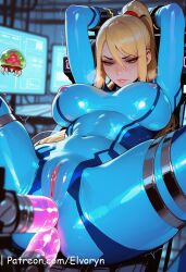 1girls ai_generated arms_behind_back artist_name ass balls bangs big_ass big_breast blonde_hair blue_eyes blush bondage bound breasts breasts_apart clitoris collarbone completely_nude cowgirl_position dildo dildo_in_pussy elvoryn facial female fucked_silly heart heart-shaped_pupils large_breasts long_hair looking_at_viewer male masturbation metroid mole navel nintendo nipples nude open_mouth overflow patreon patreon_username pink_nipple ponytail pussy restrained rolling_eyes saliva samus_aran sex sex_toy solo_focus spread_legs straight sweat symbol-shaped_pupils testicles thighs tongue tongue_out trembling uncensored web_address zero_clothes_samus