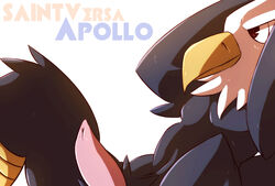 animal_crossing anthro apollo_(animal_crossing) avian beak bird digital_media_(artwork) eagle erection feathers furry male male_only nintendo penis pink_penis red_eyes saintversa scales simple_background solo tapering_penis text video_games white_background white_feathers yellow_scales