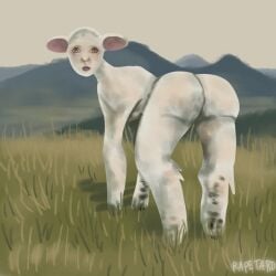 ass big_ass big_butt creature creepy creepy_face female female_feral female_focus female_only feral grey_eyes hips hooves horror horror_(theme) human_face humanoid looking_at_viewer looking_back on_all_fours original original_character rapetard s0d0my_s1n sheep sheep_ears sheep_humanoid solo solo_female solo_focus thighs turning turning_back turning_head uncanny_valley white_fur