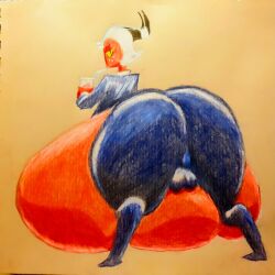 moxxie_(helluva_boss) helluva_boss periass_(artist) 1boy solo male male_only ass butt big_butt huge_ass huge_butt thick_ass thick_butt fat_ass big_ass fat_butt absurdly_large_ass belly_expansion expansion fat femboy huge_belly weight_gain large_belly wide_hips ass_expansion thick_thighs heavy_belly bottom_heavy heavy_bottom large_booty drinking looking_back backsack balls imp red_skin horns white_hair yellow_eyes freckles
