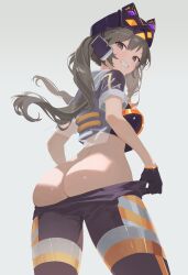 ass ass_focus duel_monster gray_hair i:p_masquerena large_ass looking_at_viewer mostly_clothed pulling_down_pants smile tagme_(artist) teasing yu-gi-oh!