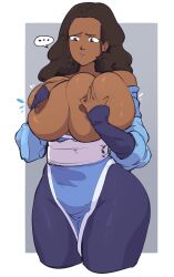 ... 1girls alternate_breast_size areola areolae avatar_the_last_airbender big_breasts breast_expansion breasts brown_hair concerned concerned_look covering_breasts dark-skinned_female female grey_eyes immisterplow inconvenient_breasts katara lines mrplow34 pout simple_background solo tagme thick_thighs wide_hips