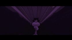 animated black_hair black_horns blush cowgirl_position cum cum_inside happy moaning on_bed reptile_tail roblox robloxian smiling sound spookyicicle striped_thighhighs tagme video white_tail