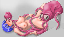 1girls blue_hair blush breasts brown_eyes double_penetration female interspecies lab_still_alive nipples open_mouth oral penetration pussy pussy_juice rape restrained short_hair spread_legs squid tentacle tentacle_grab vaginal_penetration zoophilia