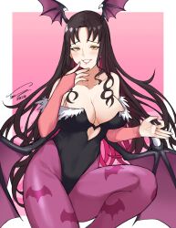 1girls big_breasts breasts brown_hair cosplay darkstalkers dasdokter fate/grand_order fate_(series) female female_only large_breasts long_hair morrigan_aensland_(cosplay) sesshouin_kiara voice_actor_connection