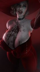 1girls 3d alcina_dimitrescu alternate_color_scheme alternate_costume big_breasts blood blood_on_face blood_splatter blood_stain breasts doublejeckylll female huge_breasts milf pinup resident_evil resident_evil_8:_village thick_thighs