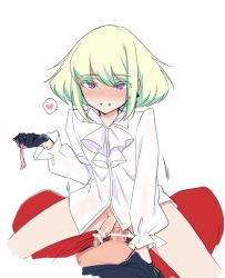 2boys anal anal_sex androgynous blush bob_cut bottomless burrrntlemon clothing femboy galo_thymos gay gay_sex heart lio_fotia looking_at_viewer male petite petite_body petite_male pov promare removing_condom riding_penis short_hair solo_focus suggestive_look twink yaoi