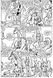 anthro areola bessy big_breasts black_and_white breasts claws comic dialogue dragon english_text equine female group gustav_(here_there_be_dragons) here_there_be_dragons horn horse karno male mammal monochrome nipples olga open_mouth penis pussy scalie speech_bubble teeth text wings zashy