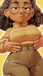 1girls ai_edit ai_generated areolae big_breasts breasts daidouji_(artist) daidoujipv dark_skin female glasses nipples priya_mangal solo_female tagme teenager teeth turning_red video