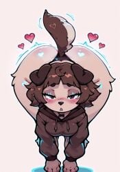 animation_meme_community dog_ears dog_girl dog_humanoid dog_tail doggy female front_view hoodie mimi_(typh) squatting typh
