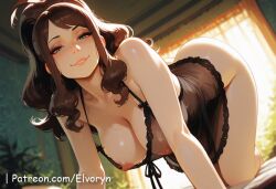 1girls ai_generated big_ass big_breast blue_eyes breasts brown_hair bug_ass doggy_style elvoryn exposed_nipple female female/male female_on_cloth hilda_(pokemon) long_hair looking_at_viewer nintendo nipple nude pink_nipple pokemon pokemon_bw ponytail pussy smiling solo straight sweat sweatdrop uncensored white_hat