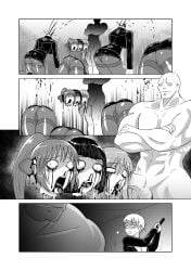 1boy 5girls ass beast_anime breasts cleavage comic death female female_death gun guro male multiple_deaths muscular_male penis scared_expression skull_fucking smirking straight weapon