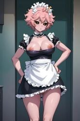 1girls ai_generated apron ashido_mina exposed_breasts female_only french_maid maid maid_uniform mina_ashido my_hero_academia pussy skirt_lift slutty_outfit solo tagme userisbad