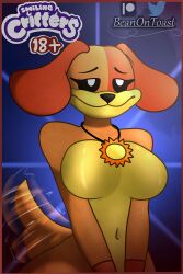 2023 2023s 2d 2d_(artwork) 2d_artwork anthro beanontoast belly_button big_breasts black_nose black_sclera breasts canid canine canis critters_(poppy_playtime) dog_ears dog_girl dog_tail dogday_(poppy_playtime) domestic_dog eyebrows eyelashes female female_only furry_only genderbend genderswap genderswap_(mtf) glowing_eyes mammal mob_entertainment navel necklace no_humans orange_body orange_fur poppy_playtime poppy_playtime_(chapter_3) smile smiling_at_viewer smiling_critters solo solo_focus sun_necklace tail_motion twitter_logo twitter_username white_pupils