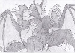 anthro balls big_breasts breast_grab breasts cacklin chair_position closed_eyes cum cum_in_pussy cum_inside dragon duo female from_behind_position hair hand_on_breast horn jaila karnator karnator_(artist) kissing male membranous_wings monochrome nipples penetration penis pyron sex simple_background sitting spread_legs spreading straight traditional_media_(artwork) vaginal_penetration white_background wings