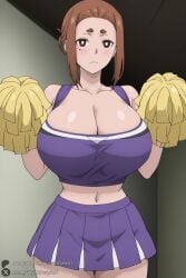 1female 1girl 1girls 2026 ai_generated artist_name bare_shoulders big_ass big_breasts blush breasts brown_eyes brown_hair cheerleader cleavage closed_mouth collarbone cowboy_shot crop_top curvy hi_res high_quality high_resolution highres holding holding_pom_poms huge_ass huge_breasts kaii_to_otome_to_kamikakushi large_breasts looking_at_viewer mature_female midriff miniskirt mole mole_under_eye navel ogawa_sumireko patreon patreon_username pleated_skirt pom_pom_(cheerleading) purple_skirt skirt solo thick_eyebrows unjobdespiert watermark web_address