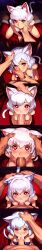 1boy 1girls 6koma ai_generated bikini cat_ears cat_tail catgirl collage comic cum cum_in_mouth fellatio from_above heart-shaped_pupils holding_head light-skinned_female light-skinned_male light_skin male_pov medium_breasts motion_lines novelai nude penis_on_face pov red_eyes self_upload somethingweird symbol-shaped_pupils tagme white_hair