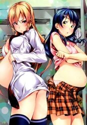 2girls black_hair blonde_hair nakiri_erina pregnant shokugeki_no_souma tadokoro_megumi undressing