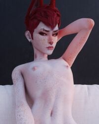 blender blender_cycles flat_belly flat_chest flat_chested fox_ears fox_girl fox_humanoid freckles mohawk_(hairstyle) piercings red_eyes red_fur red_hair sims sims4 small_breasts small_tits the_sims_4 tomboy tomboytoy tulpa