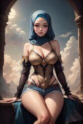 ai_generated big_breasts breasts cleavage female hijab large_breasts muslim muslim_female thick_thighs thighs