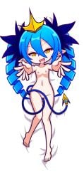 1girls 2023 accurate_art_style blue_hair bombergirl crown fangs female female_only flat_chest furii_(artist) laying_down laying_on_back lewisia_aquablue light-skinned_female light_skin long_hair navel nipples open_mouth pink_nipples ponytail pussy puyo_puyo_artstyle solo solo_female style_parody tail tongue tongue_out twin_drills twintails very_long_hair yellow_eyes young