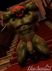 bara flaccid ganondorf ganondorf_(hyrule_warriors) green_skin hexangel21 hyrule_warriors male_focus male_only muscular muscular_male nude penis presenting red_hair solo the_legend_of_zelda