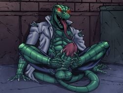 alley anthro anthro_only autofellatio autofootjob balls barbed_penis big_penis claws curt_connors feet_on_penis furking13 glowing_eyes male male_focus male_only marvel masturbation red_eyes ripped_clothing scalie sitting spider-man_(series) tail tail_around_penis the_lizard_(marvel) unusual_penis