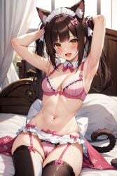 ai_generated armpits belly breasts cameltoe cat_ears cat_tail catgirl chocola_(sayori) cleavage maid midriff navel nekopara ribs skindentation thick_thighs thighhighs thighs twintails underwear