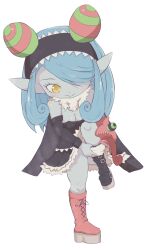 1girls appmon_(species) blue_hair blue_skin digimon digimon_universe:_appli_monsters female female_only hand_puppet mienumon puppet solo yellow_eyes