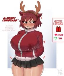 1girls antlers big_breasts blush breasts busty christmas christmas_outfit clothed curves curvy embarrassed english_text fake_antlers fake_horns female female_only freckles freckles_on_face freckles_on_thighs hands_in_pockets hips huge_breasts kim_pine lactating lactation lactation_through_clothes large_breasts massive_breasts mostly_clothed red_hair reindeer_antlers ryz_ryz scott_pilgrim short_skirt skirt sweat sweater sweating sweaty text thick thick_thighs thighs tomboy twitter_strip_game_(meme) undressing_challenge