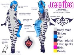 1girls anthro blue_hair breasts clitoris equine female female_only furry jeremy_bernal jessica_zebra model_sheet navel nipples pussy sexyfur solo spread_pussy tattoo urethra white_background zebra