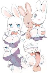 1boy 1girls 2017 4_fingers anthro areola balls big_breasts big_penis blindfold blush bow_tie breast_fondling breast_squish breasts bunny_costume cleavage clothed clothing costume disembodied_penis duo erection eyelashes female fondling fur hand_on_breast holding_breast humanoid_penis lagomorph looking_at_viewer looking_down male mammal multiple_scenes navel nipples open_mouth paizuri penis rabbit sakana8888888 sex straight sweat tagme_(character) uncut