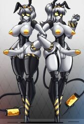 2futas balls big_breasts big_penis breasts bunny_ears bunny_girl duo erection female_only futa_only futanari glitch_productions grey_hair humanoid humanoid_penis j_(murder_drones) long_hair murder_drones naked nude penis robot robot_girl short_hair smooth_balls smooth_penis standing tail thick_thighs thighhighs v_(murder_drones) wide_hips zzzhodazzz