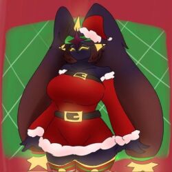 1girls artist_request big_breasts christmas female ponytail purple_skin red_hat red_sweater roblox roblox_game robloxian santa_costume santa_hat source_request tagme the_umbra tower_defense_simulator