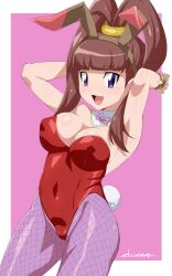 1girls armpits arms_up breasts bunnysuit chicago-x cleavage digimon digimon_xros_wars female female_only human leotard nene_amano solo