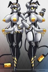 2futas balls big_breasts big_penis breasts bunny_ears bunny_girl colored_cum cum duo erection female_only futa_only futanari glitch_productions grey_hair humanoid humanoid_penis j_(murder_drones) long_hair metal metal_ass metal_body metal_breasts metal_futa metal_hair metal_hand metal_legs metal_nipples metal_penis metal_pussy metal_skin metal_vagina metallic metallic_body metallic_hair metallic_hands metallic_penis metallic_skin murder_drones naked nude penis robot robot_girl short_hair smooth_balls smooth_penis standing tail thick_thighs thighhighs v_(murder_drones) wide_hips yellow_cum zzzhodazzz