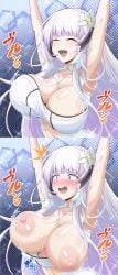 accidental_exposure azur_lane big_breasts blush blushing boobs bouncing_breasts breasts earpiece illustrious_(azur_lane) kumanosita large_breasts microphone nipple nipples tits tubetop wardrobe_malfunction white_hair