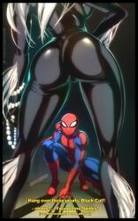 1boy1girl ass ass_focus black_cat_(marvel) felicia_hardy felox08 jewelry large_ass long_hair marvel marvel_comics peter_parker spider-man spider-man_(series) superhero text thick_thighs thief villainess white_hair