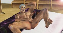 1boy 3d 3d_(artwork) ass bara barefoot gay king_of_fighters male male_focus male_only michifreddy35 muscular muscular_male nude penis presenting silver_hair solo video_games yashiro_nanakase