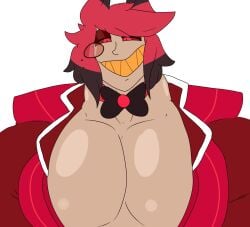 alastor_(hazbin_hotel) big_breasts breasts hazbin_hotel muscular nicolaowo pecs suit tagme tick_tock_meme