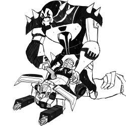 anal cum_in_ass cum_inside doggy_style duo gay lockdown_(transformers) lockprowl male/male penis prowl_(transformers) sex size_difference sweat transformers transformers_animated transformers_idw valveplug white_background yaoi