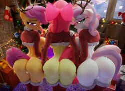 3d 3d_(artwork) absurd_res anthro apple_bloom_(mlp) ass ass_focus ass_grab bedroom_eyes big_ass biped bodily_fluids breasts christmas clothed clothing cum cum_in_ass cum_in_pussy cum_inside cutie_mark_crusaders_(mlp) digital_media_(artwork) equid equine eyelashes female friendship_is_magic genital_fluids group hasbro hi_res holidays hooves-art looking_at_viewer looking_back mammal my_little_pony nude nude_female pupils pussy_juice scootaloo_(mlp) smile sweetie_belle_(mlp) thick_thighs thighhighs thighs trio