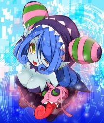 1girls appmon_(species) blue_hair blue_skin digimon digimon_universe:_appli_monsters female female_only hand_puppet mienumon puppet solo yellow_eyes