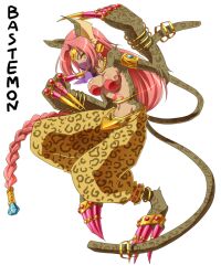 1girls 2_tails arai_nobu braid braided_hair cat_tail catgirl digimon digimon_(species) female female_only long_hair persiamon pink_hair solo tail very_long_hair yellow_eyes